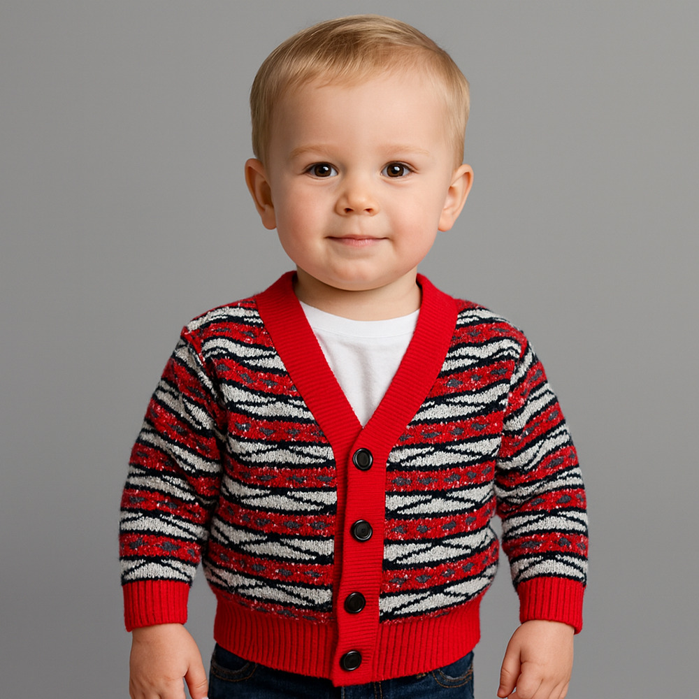 Vintage 80s Baby Sweater Boys 24 Months Red Knit Button Down V-Neck Long Sleeve